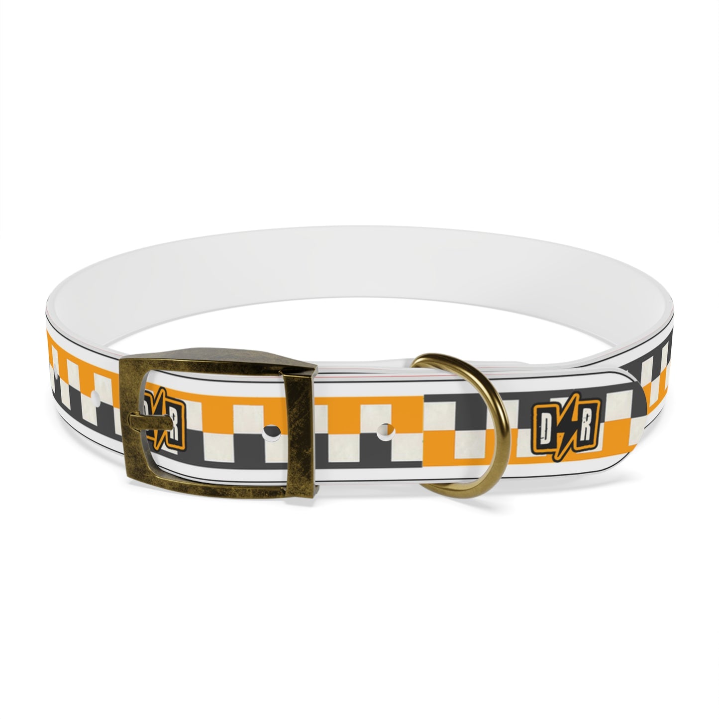 D⚡R Orange Checker Dog Collar