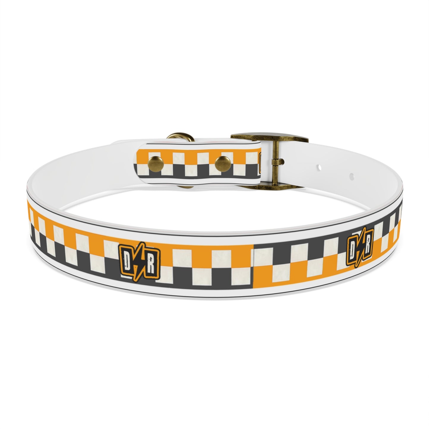 D⚡R Orange Checker Dog Collar