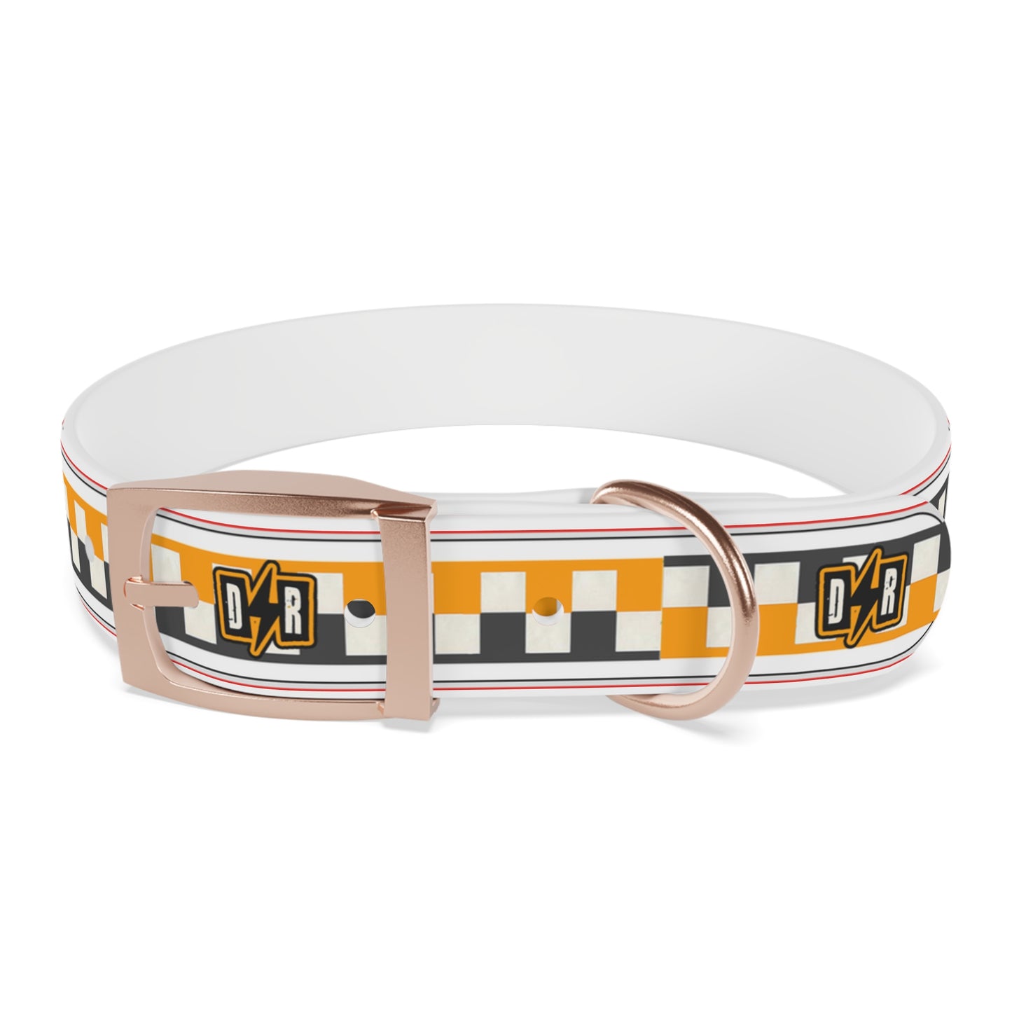 D⚡R Orange Checker Dog Collar