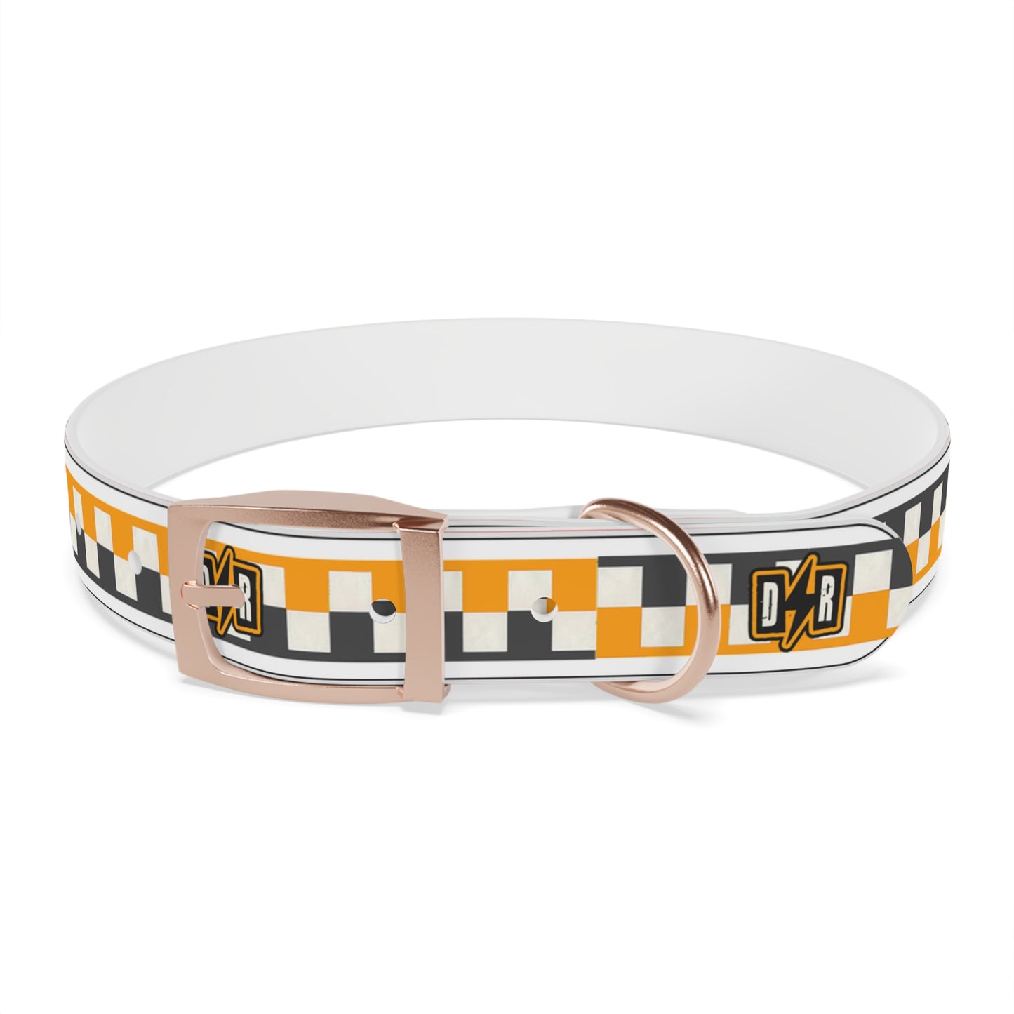 D⚡R Orange Checker Dog Collar