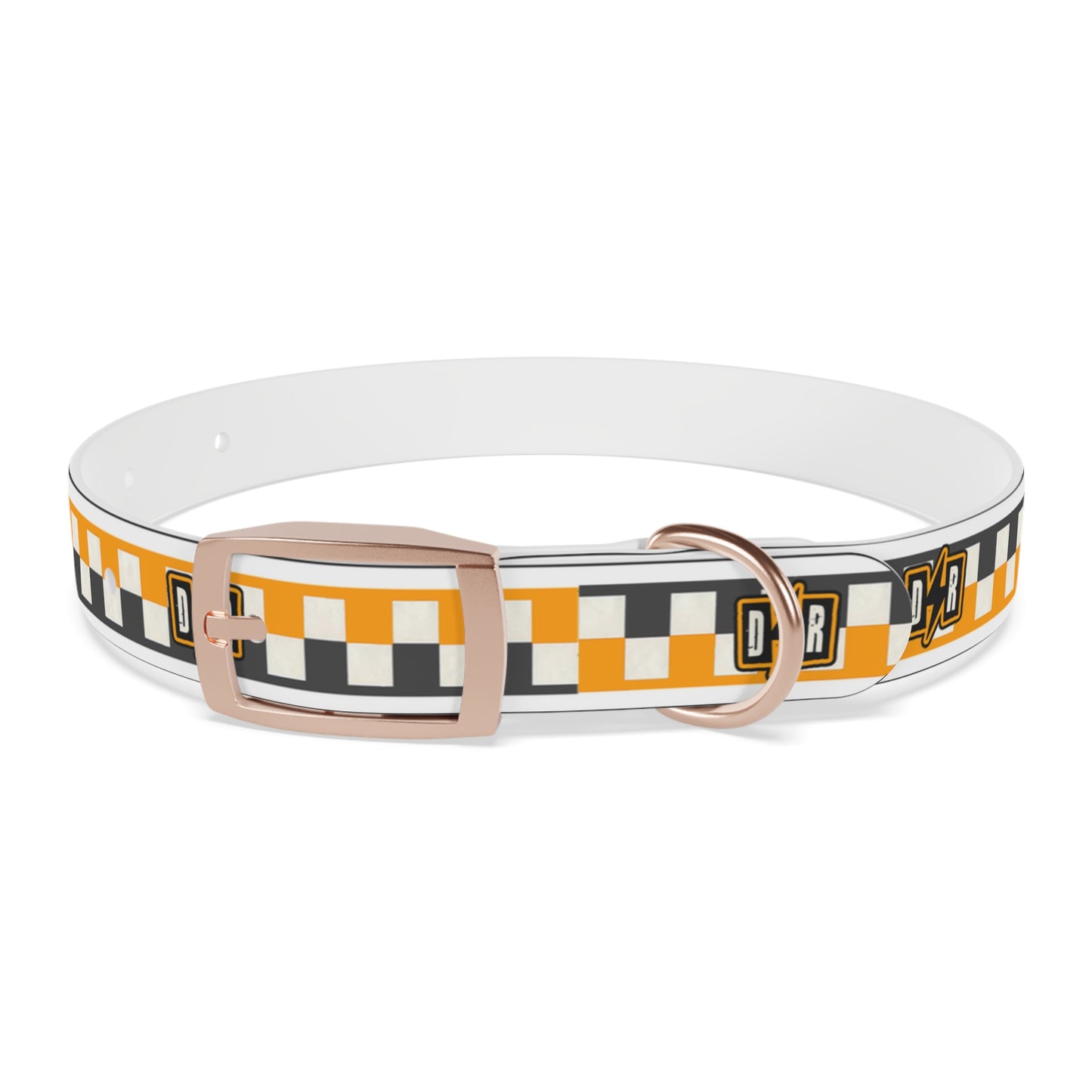 D⚡R Orange Checker Dog Collar