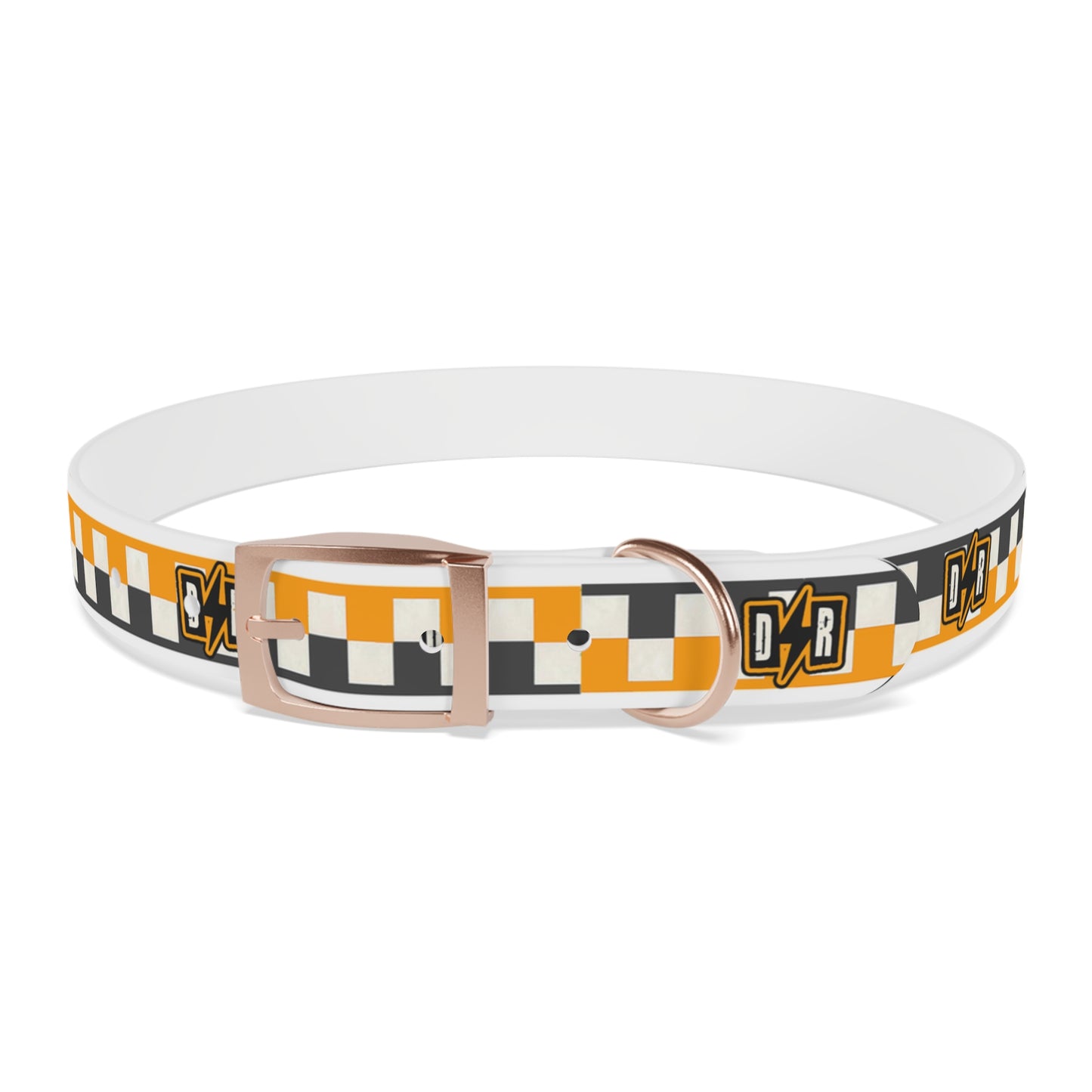 D⚡R Orange Checker Dog Collar