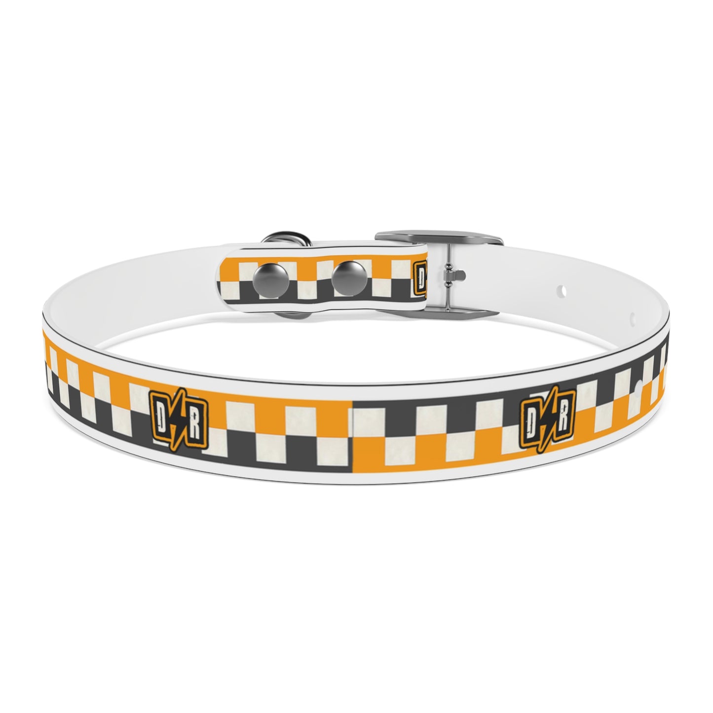 D⚡R Orange Checker Dog Collar