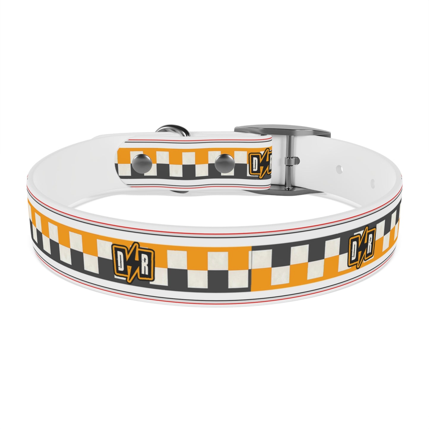 D⚡R Orange Checker Dog Collar