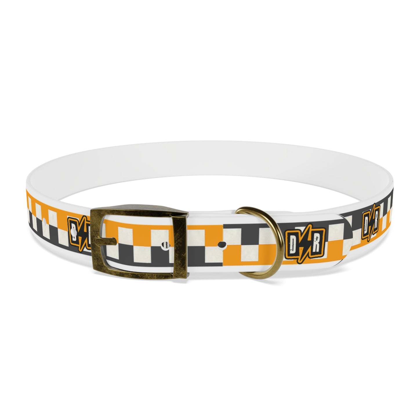 D⚡R Orange Checker Dog Collar