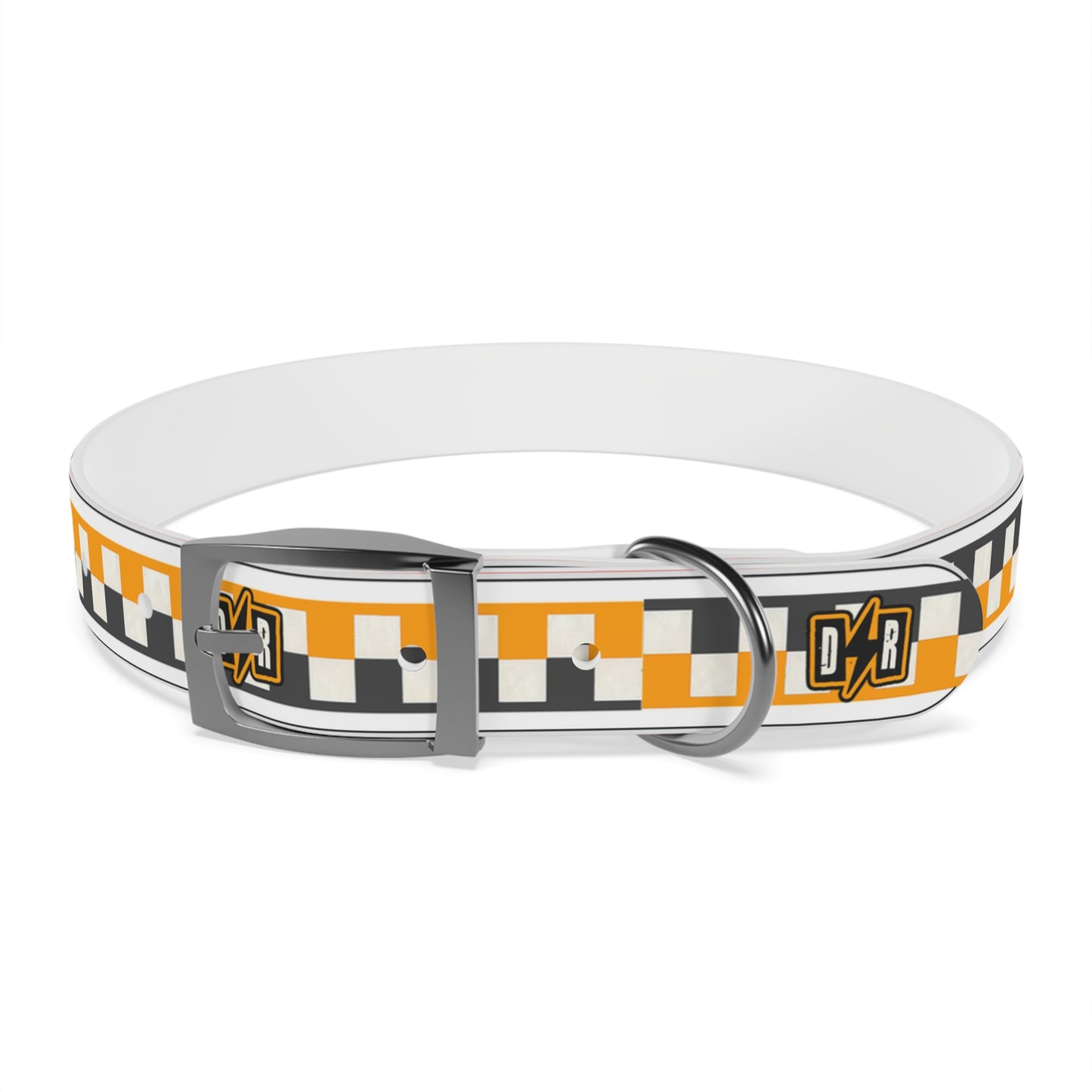 D⚡R Orange Checker Dog Collar