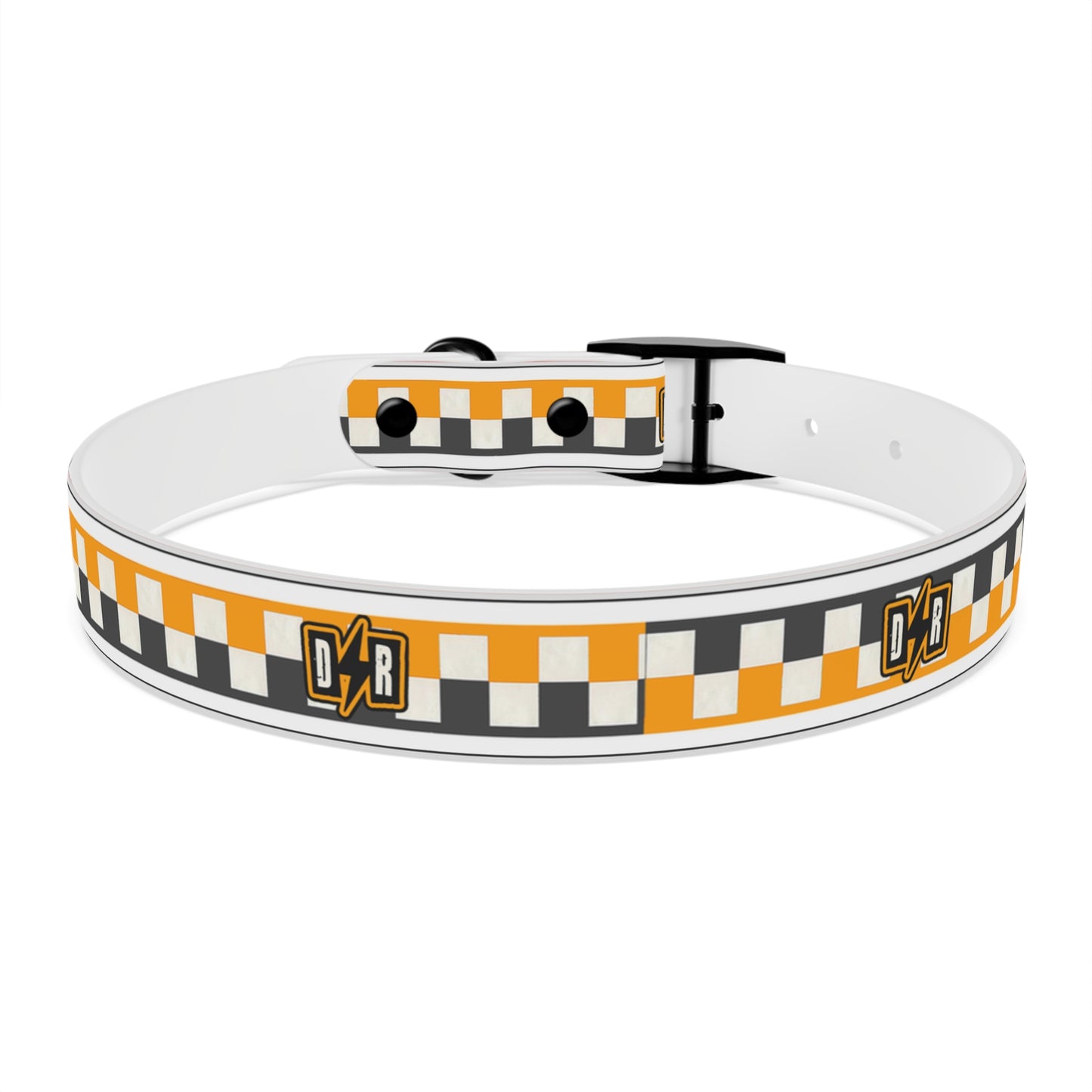 D⚡R Orange Checker Dog Collar