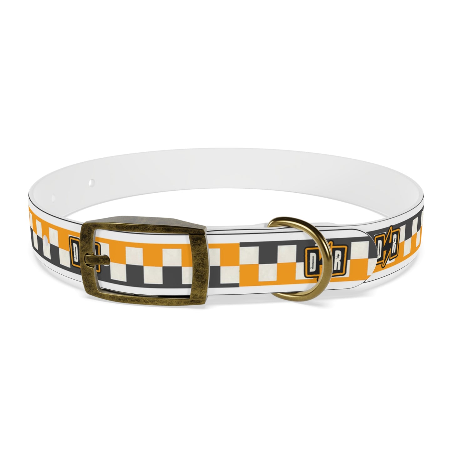 D⚡R Orange Checker Dog Collar