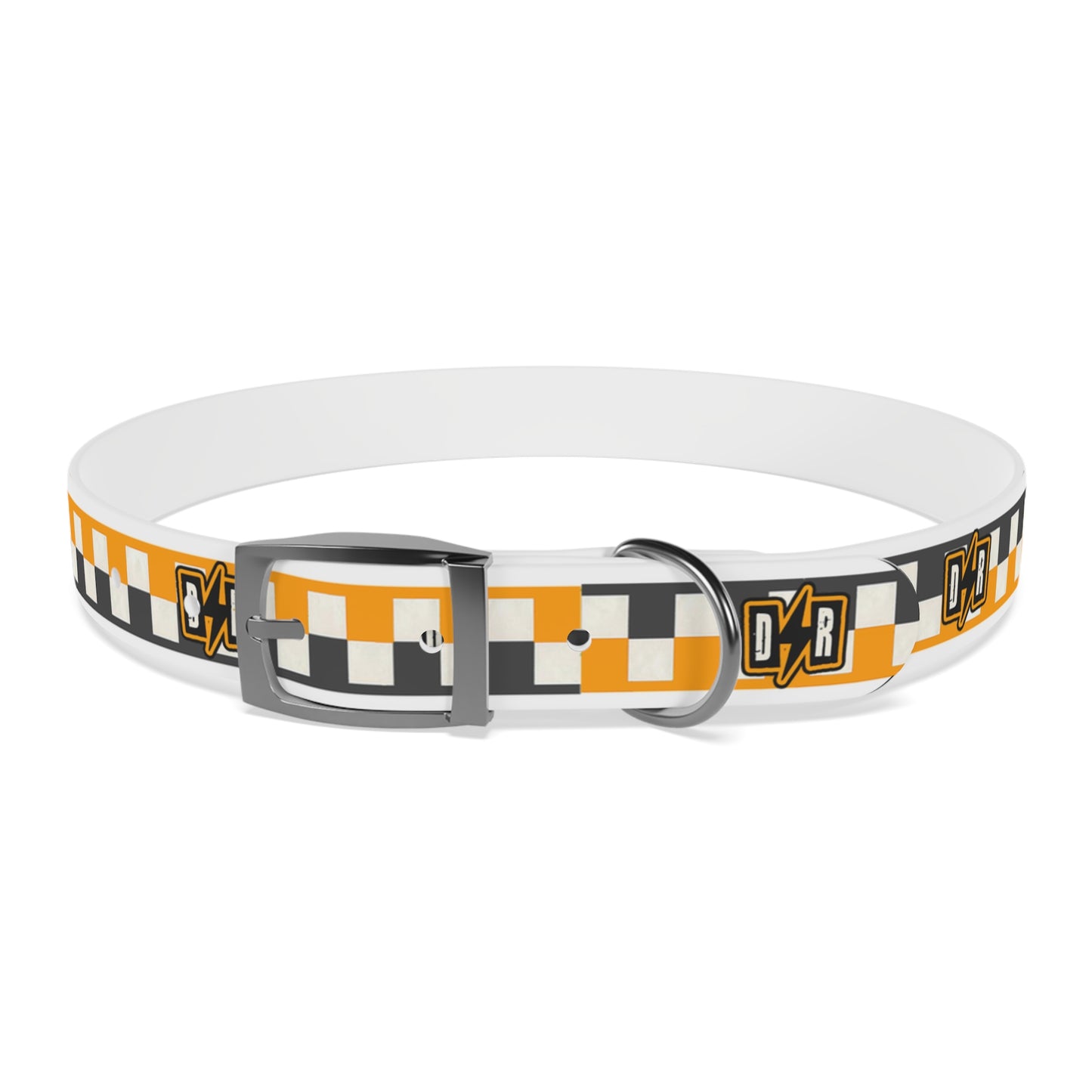 D⚡R Orange Checker Dog Collar