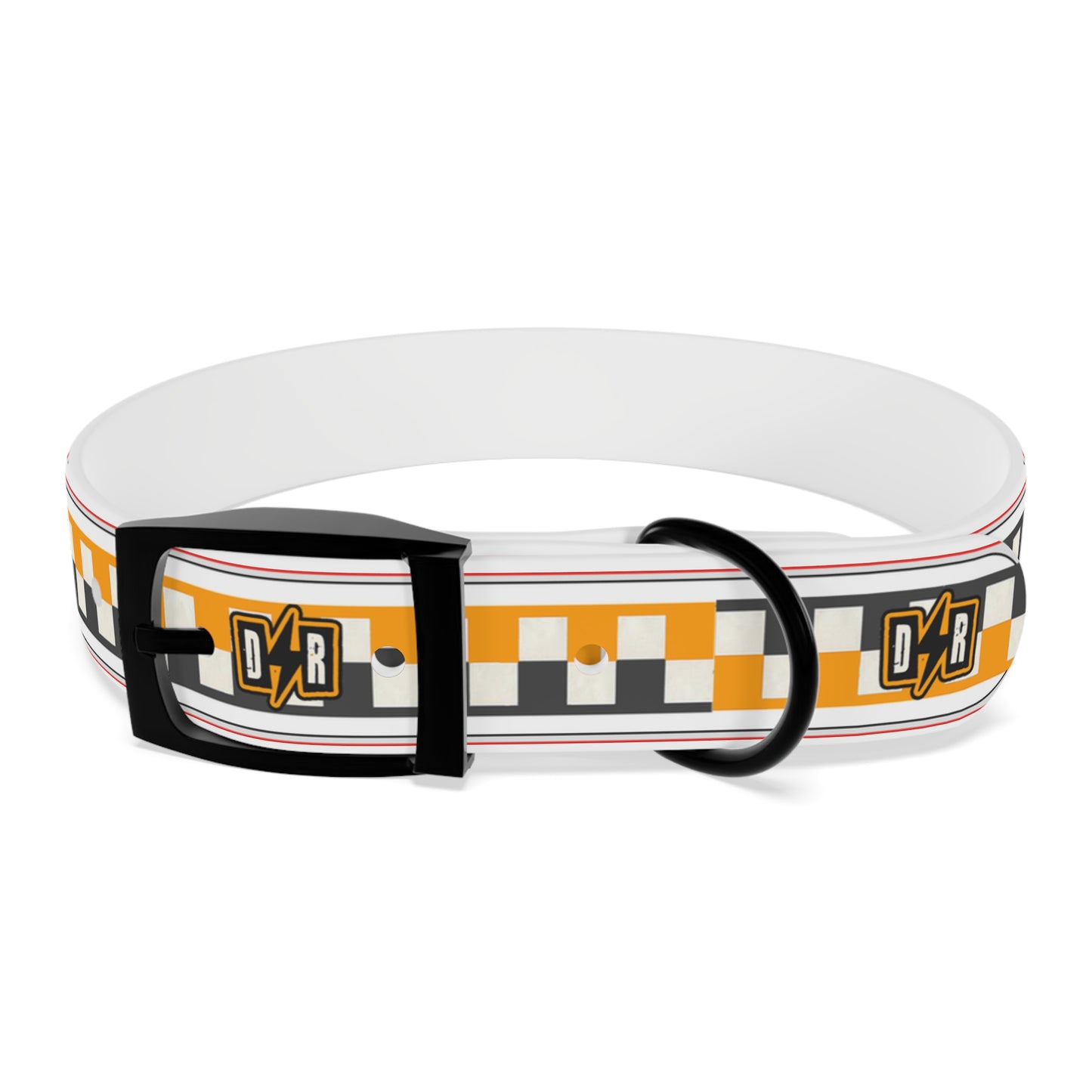 D⚡R Orange Checker Dog Collar