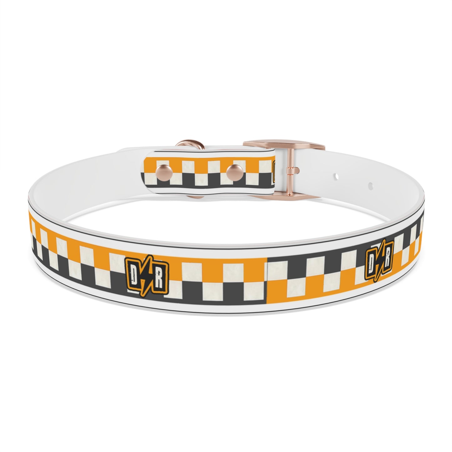 D⚡R Orange Checker Dog Collar