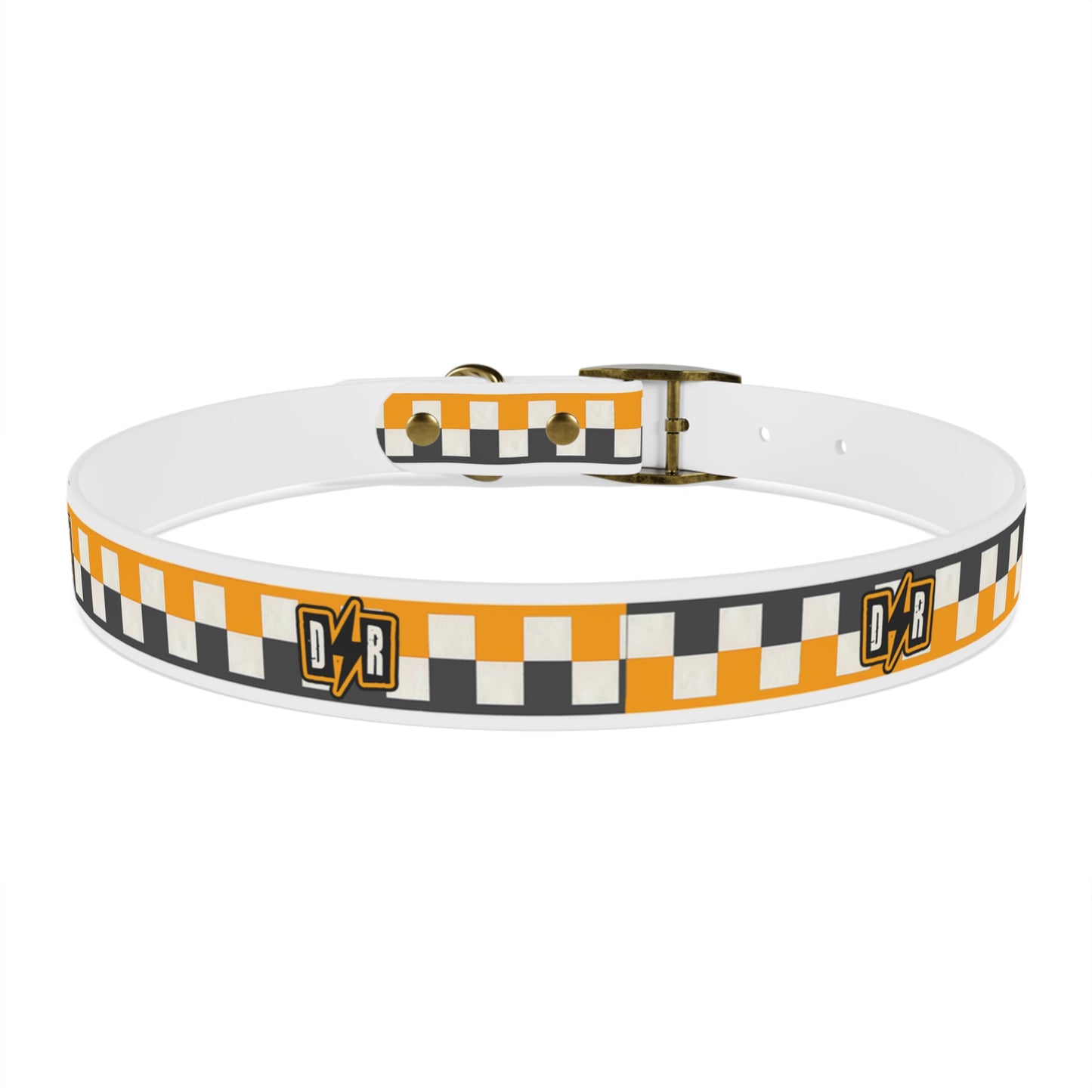 D⚡R Orange Checker Dog Collar