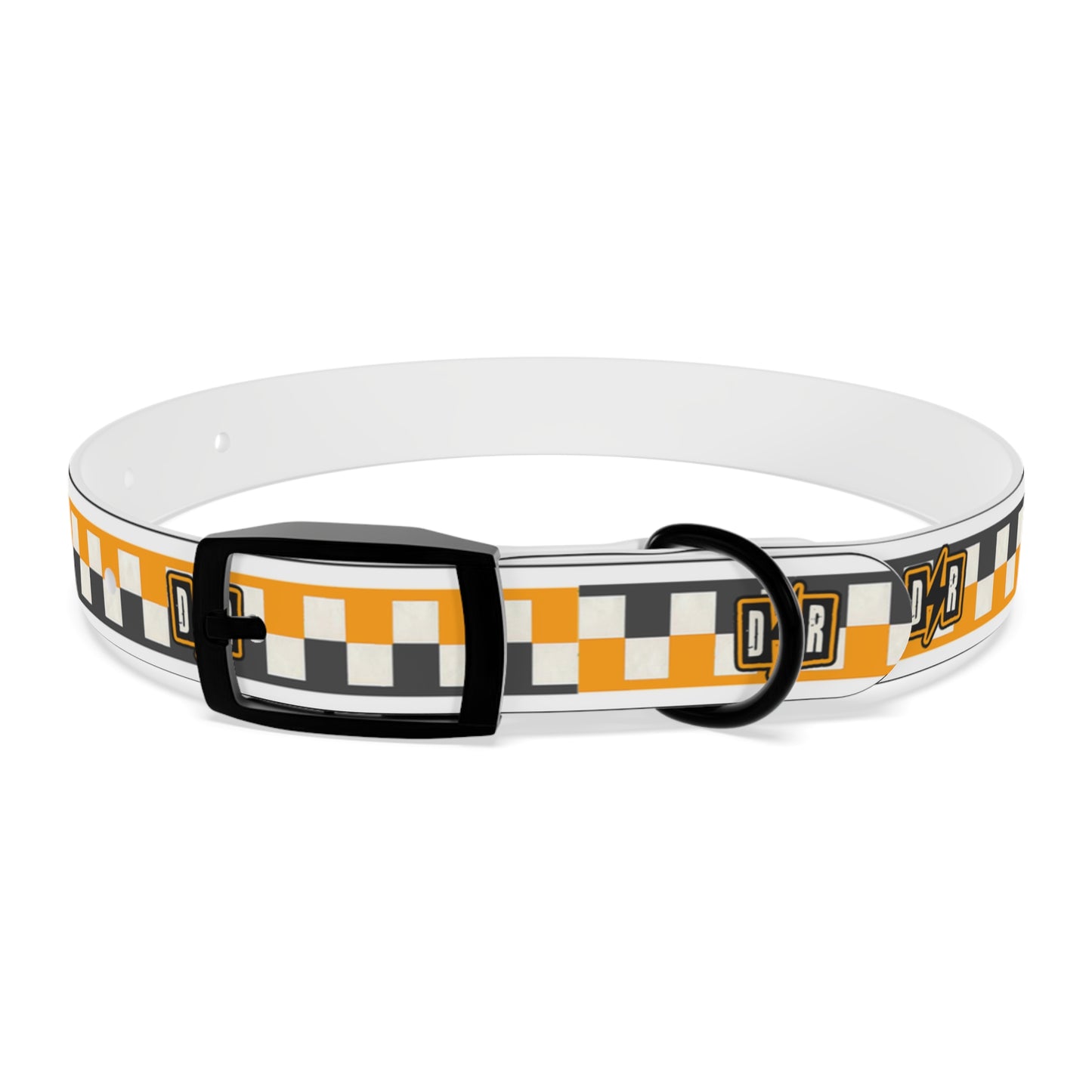 D⚡R Orange Checker Dog Collar