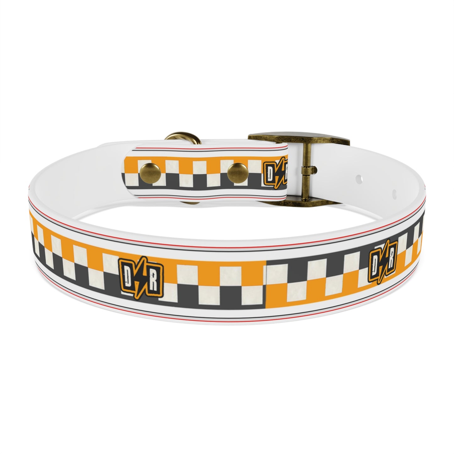 D⚡R Orange Checker Dog Collar