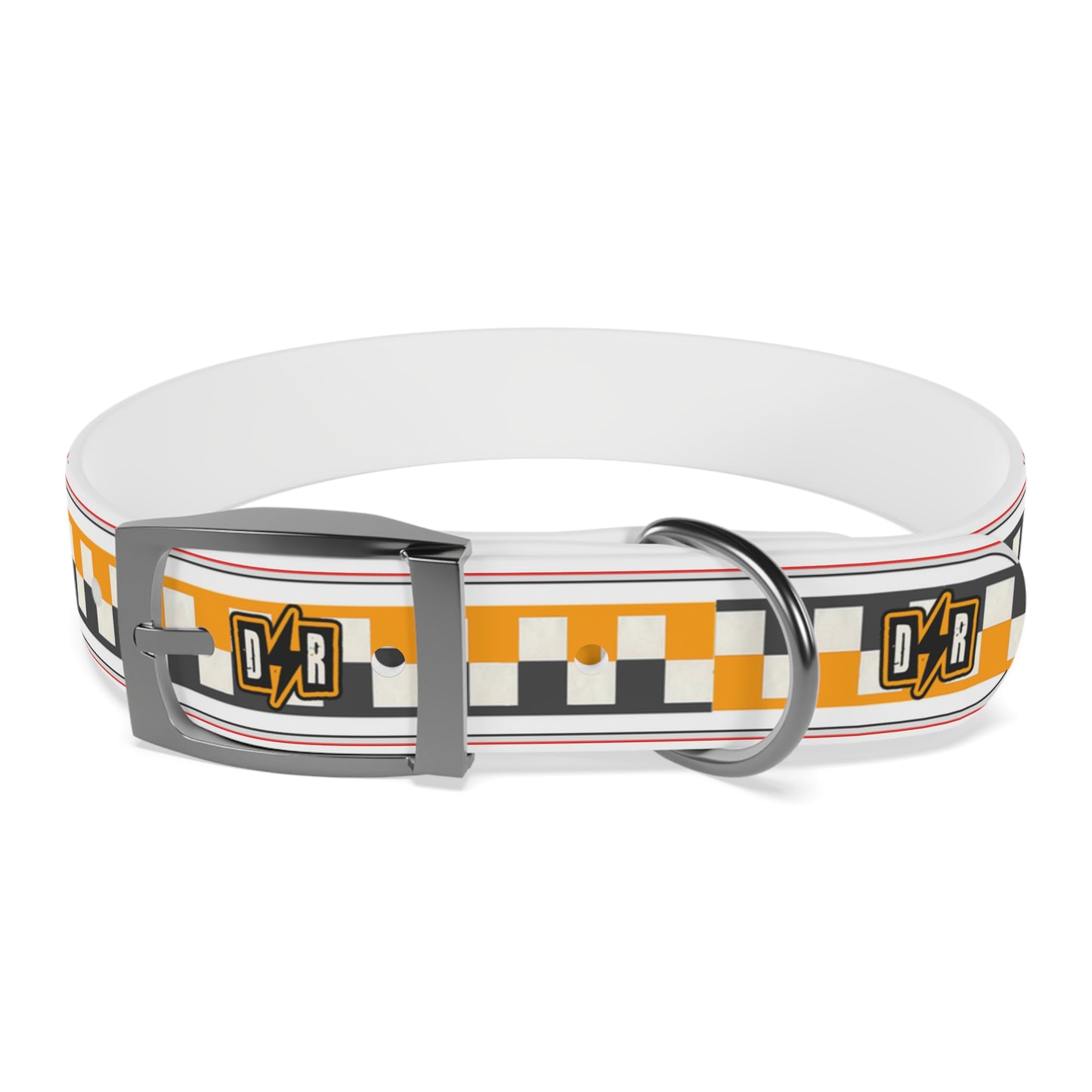 D⚡R Orange Checker Dog Collar