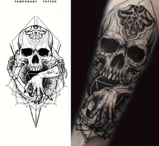 Semi-Permanent Herbal Temporary Skull Tattoo