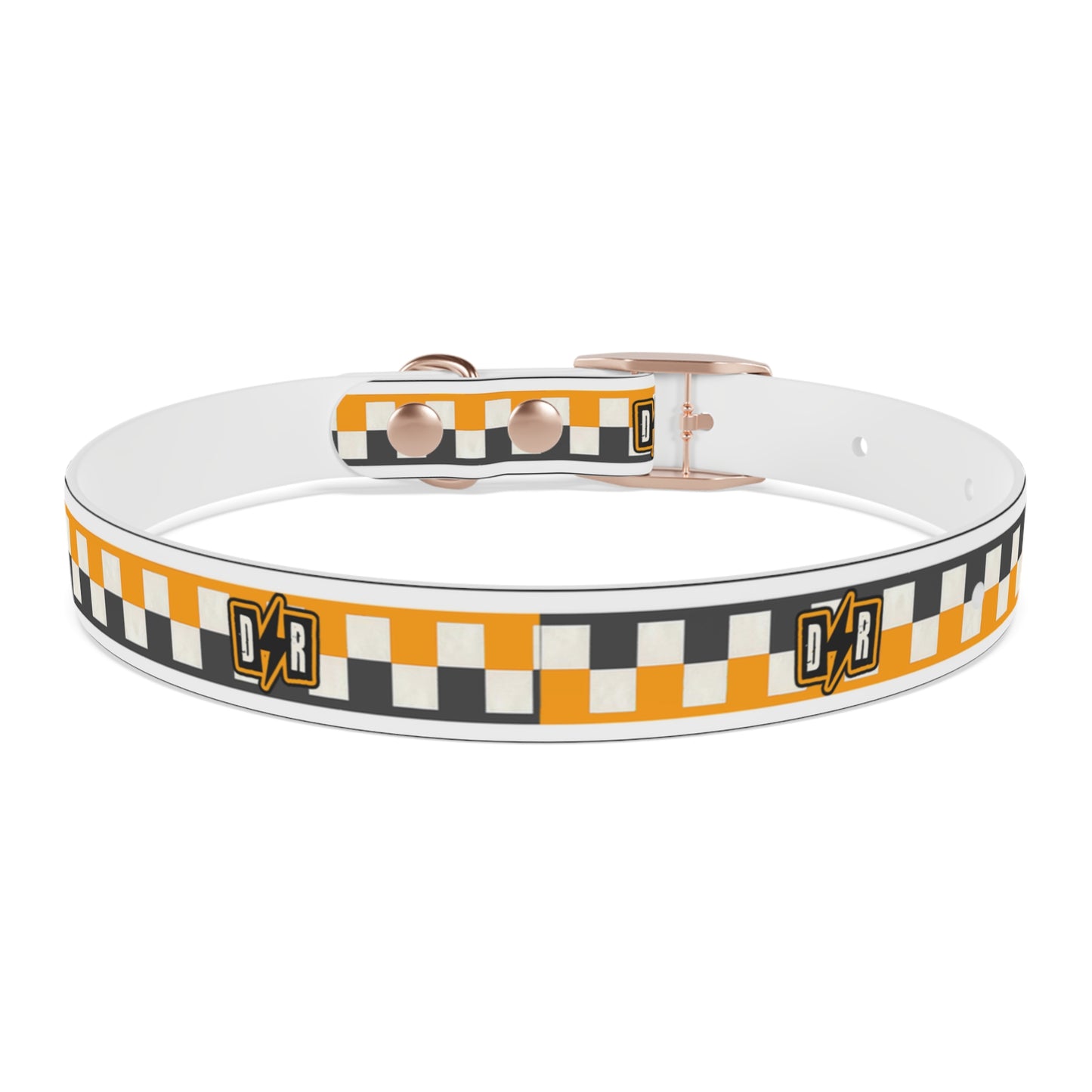 D⚡R Orange Checker Dog Collar