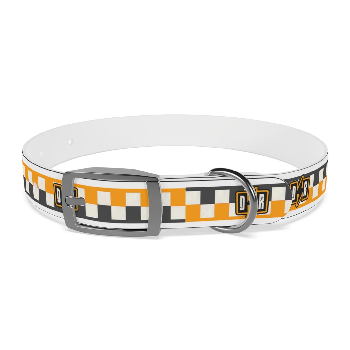 D⚡R Orange Checker Dog Collar