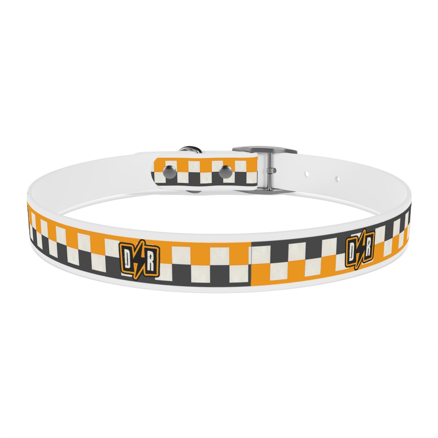 D⚡R Orange Checker Dog Collar