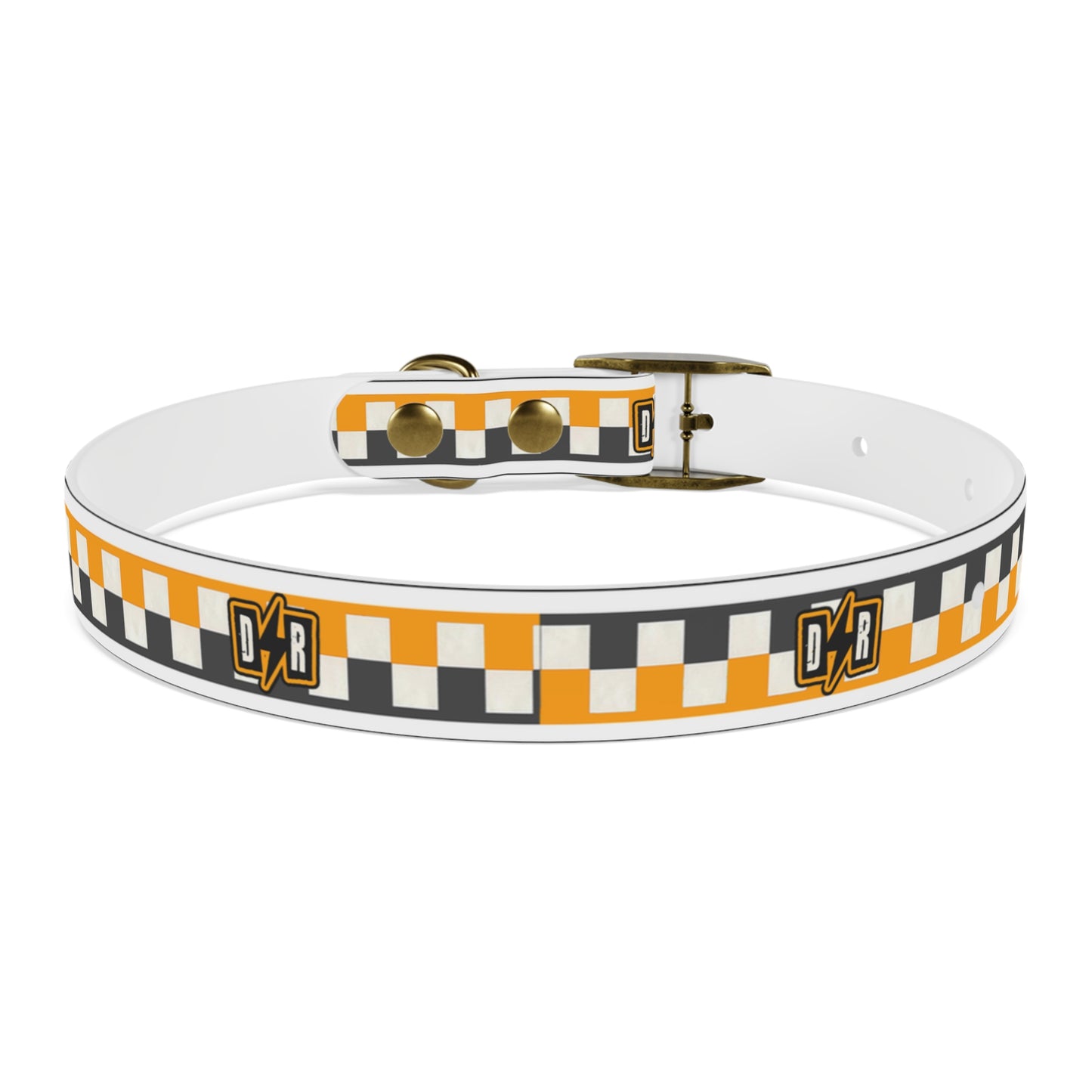 D⚡R Orange Checker Dog Collar