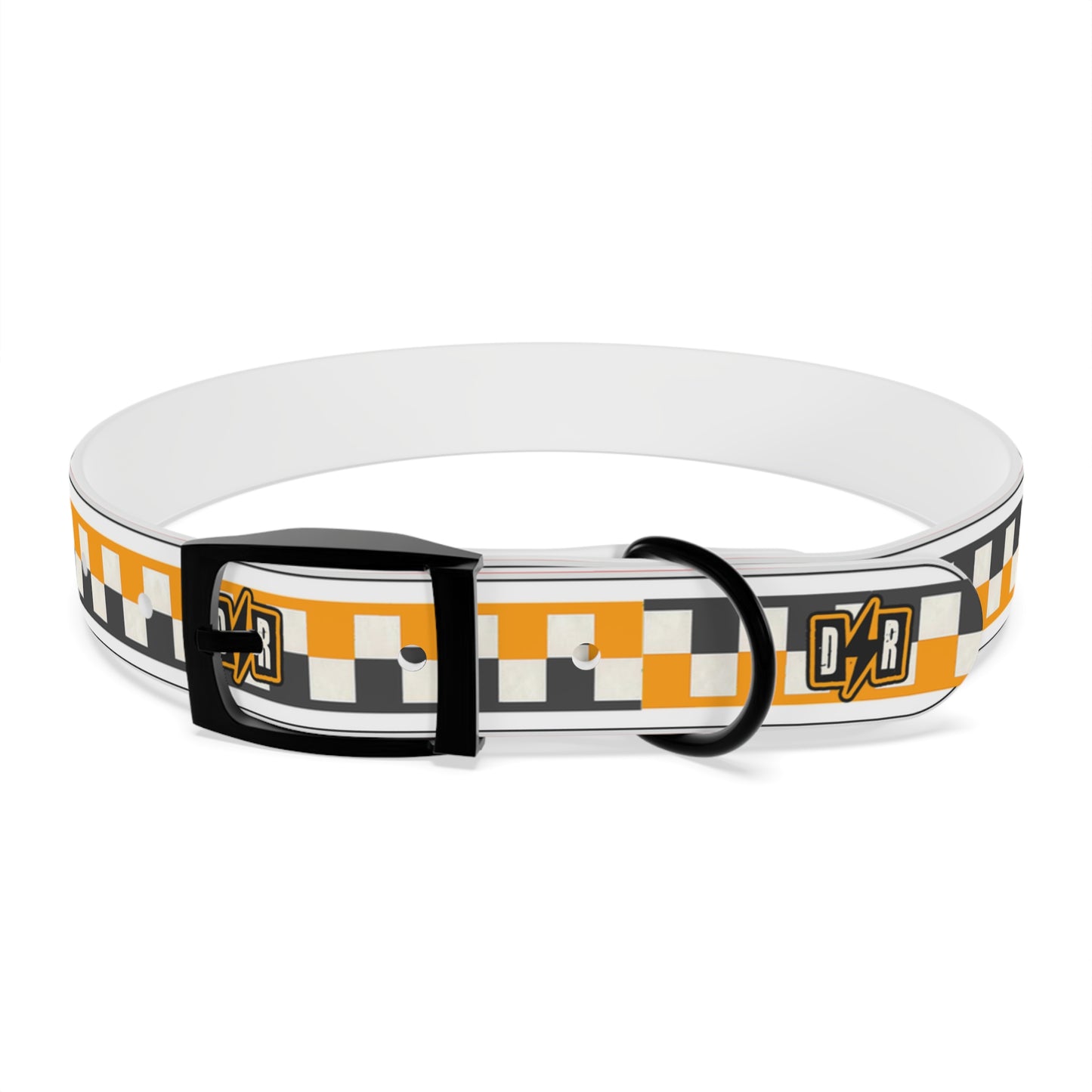 D⚡R Orange Checker Dog Collar