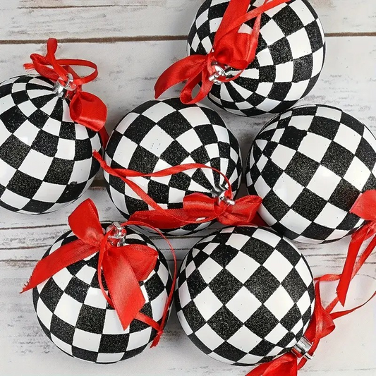 6 Pack Checker Racing Ornaments