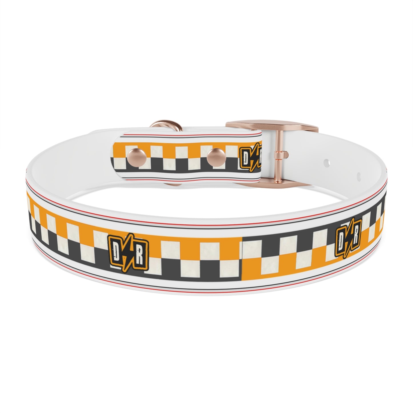 D⚡R Orange Checker Dog Collar