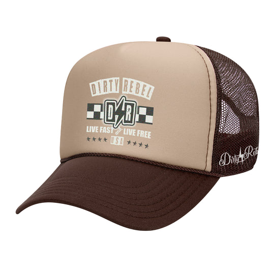 Live Fast Live Free Trucker Hat - Brown