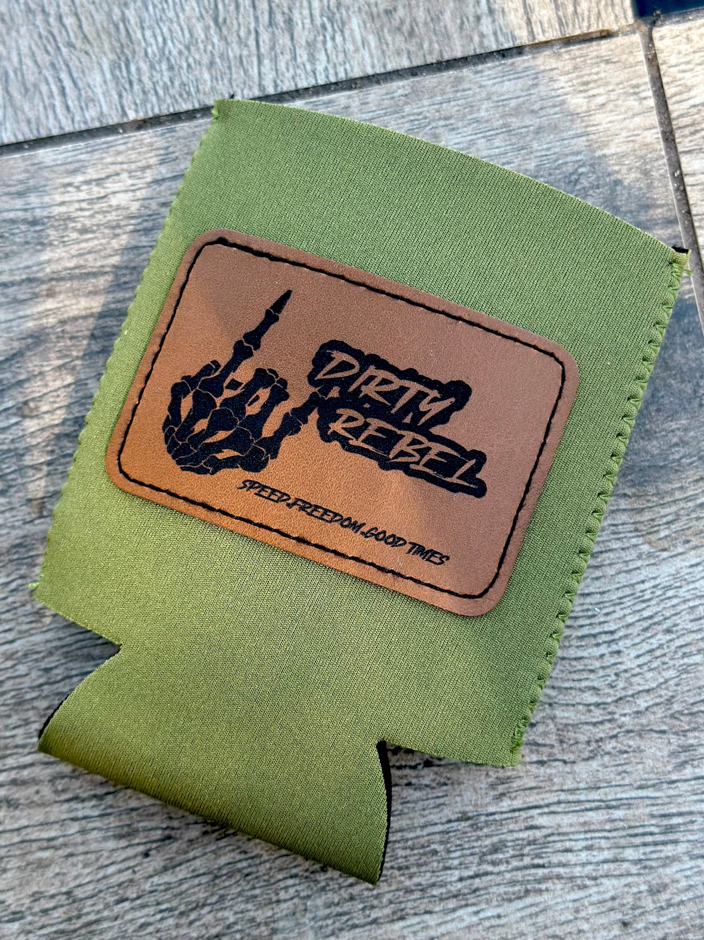 Dirty Rebel Logo Leather Koozie