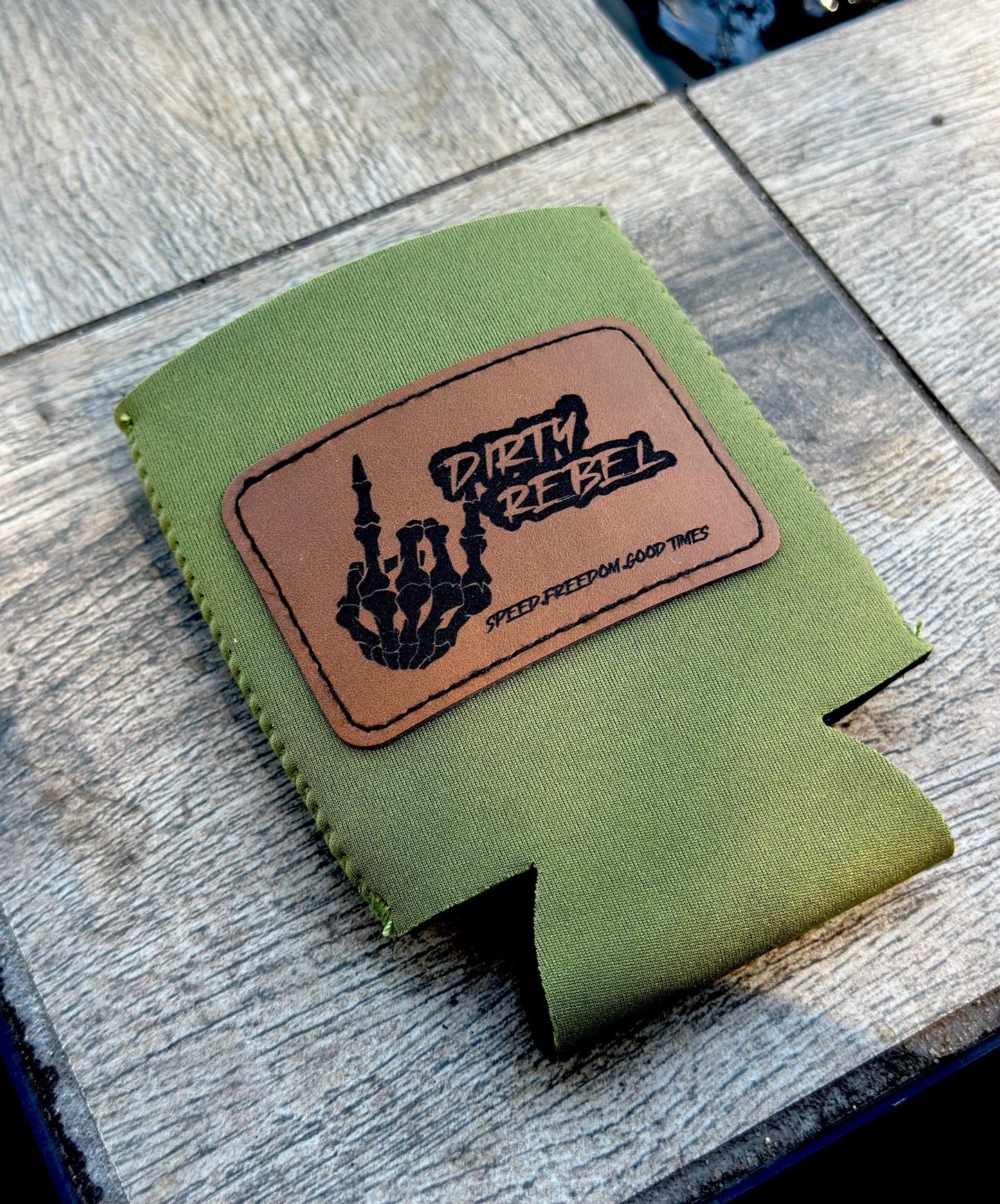 Dirty Rebel Logo Leather Koozie