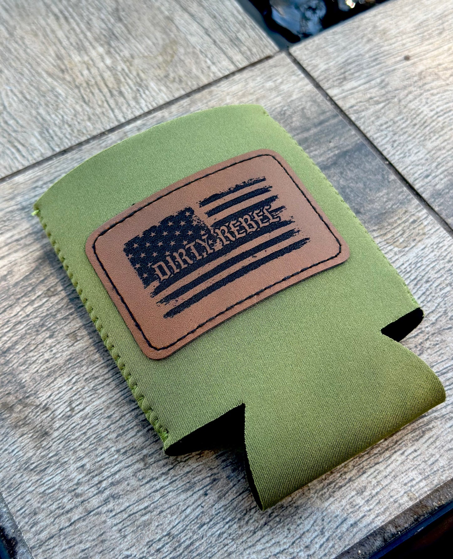 Dirty Rebel Flag Leather Koozie