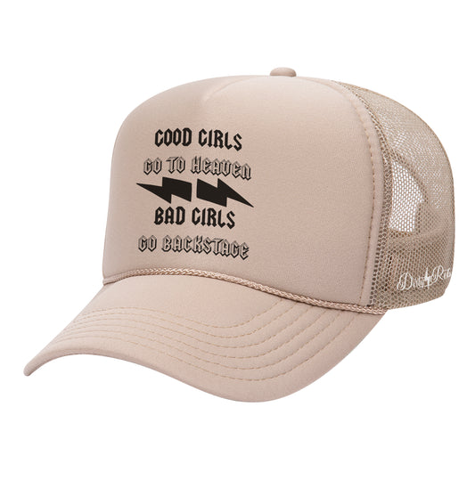 Bad Girls Go Backstage Trucker Hat - Khaki