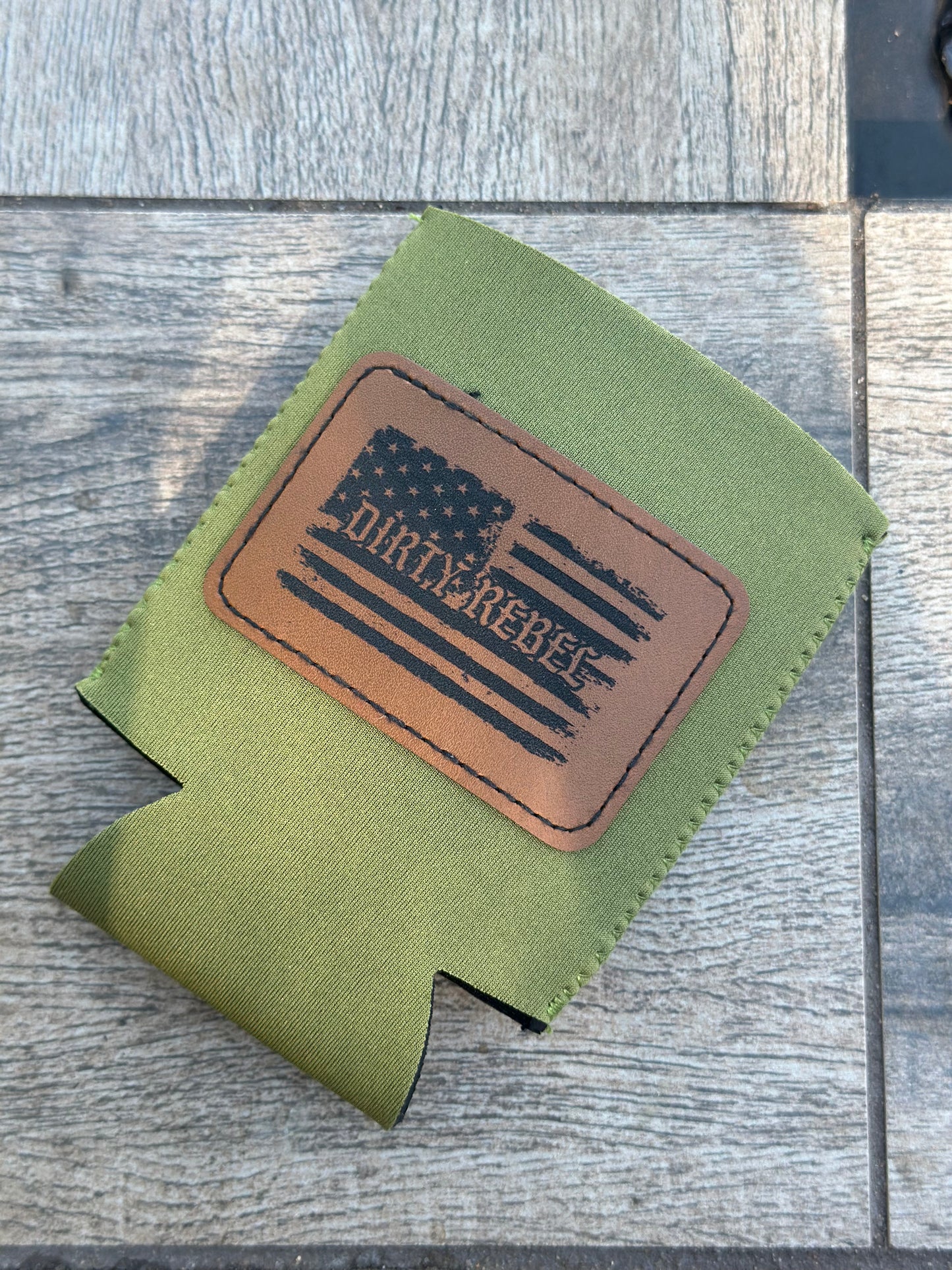 Dirty Rebel Flag Leather Koozie