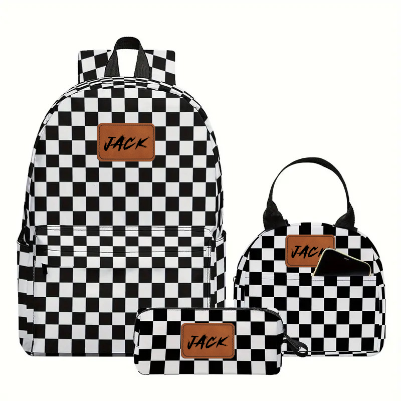 Personalized Checker Backpack, Lunch Bag & Pencil Bag Set