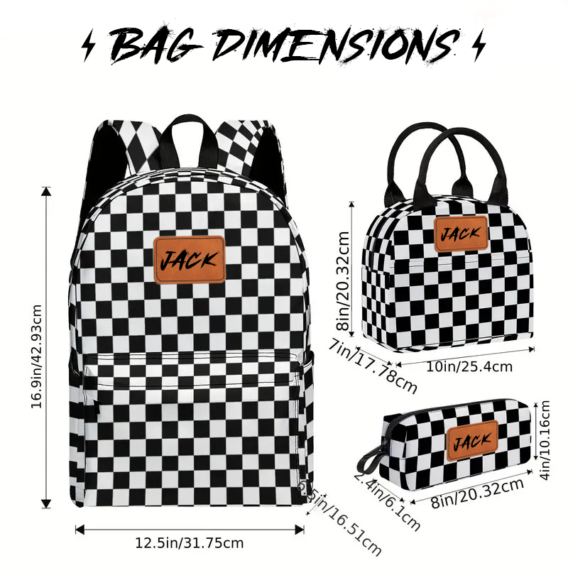 Personalized Checker Backpack, Lunch Bag & Pencil Bag Set