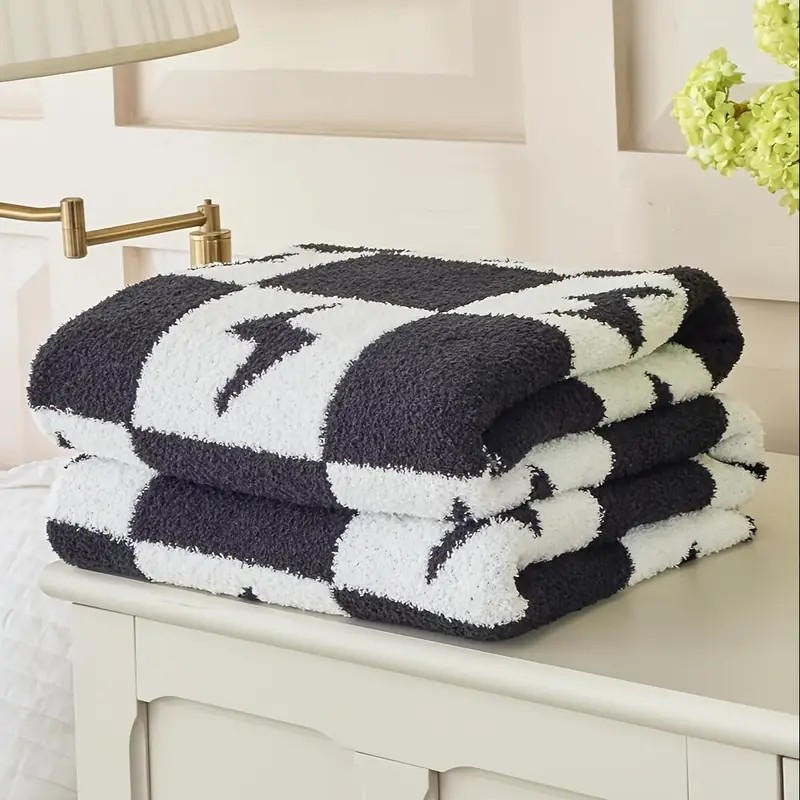 Checkered Lightning Bolt Knitted Throw Blanket