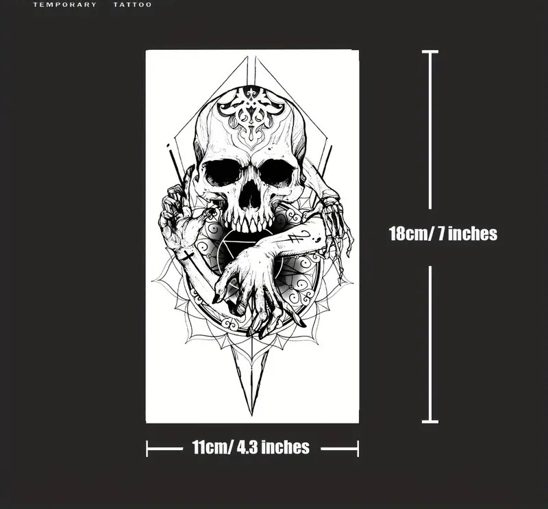 Semi-Permanent Herbal Temporary Skull Tattoo