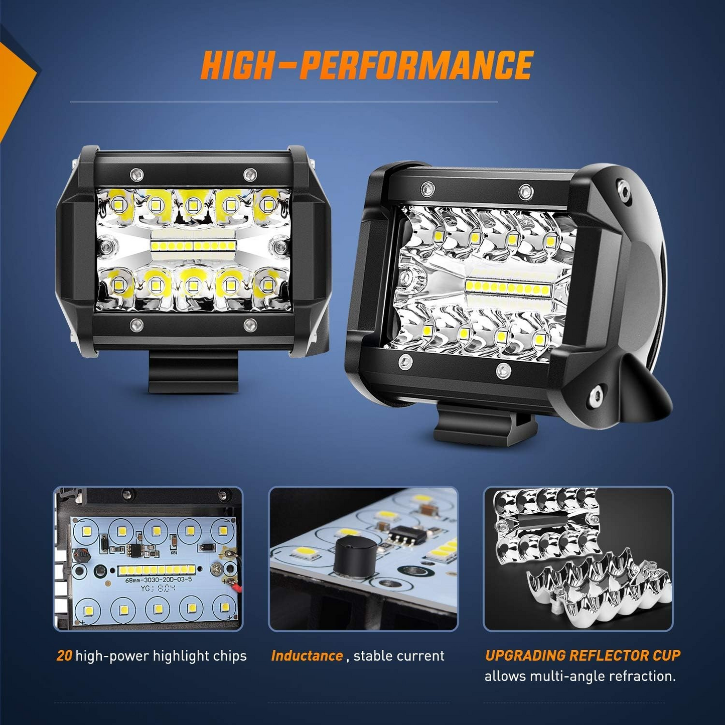 2 Pack LED Flood Spot Light Bar 60W