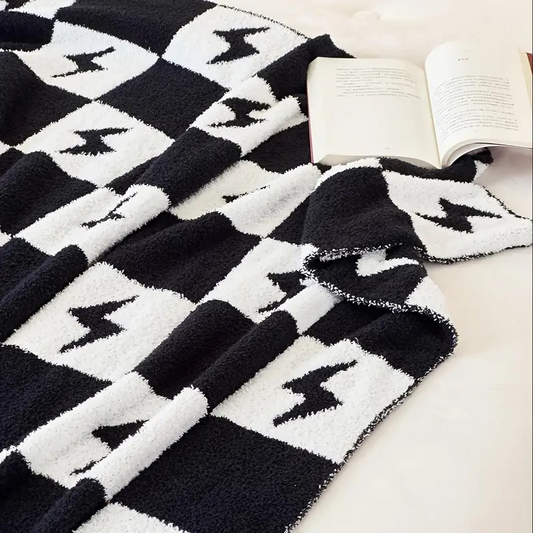 Checkered Lightning Bolt Knitted Throw Blanket