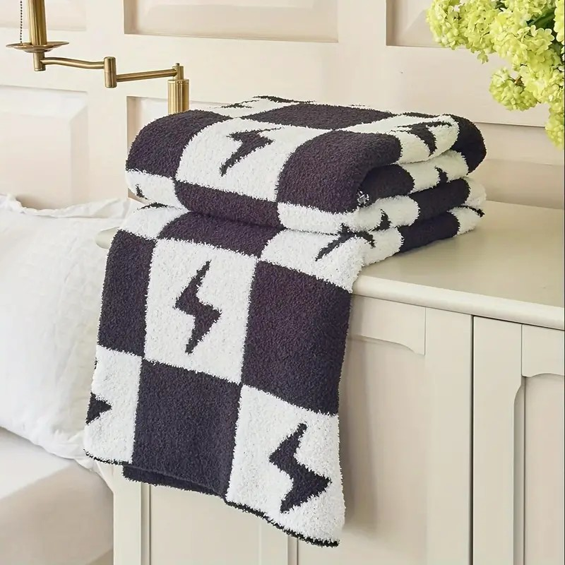 Checkered Lightning Bolt Knitted Throw Blanket