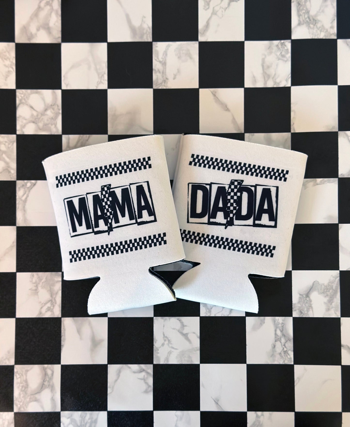 Checker Mama & Dada Koozies - Set of 2